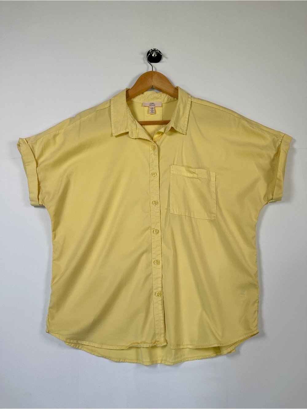 Como Vintage Lyocell Camp Shirt Pale Yellow Relaxed Button Front Size L